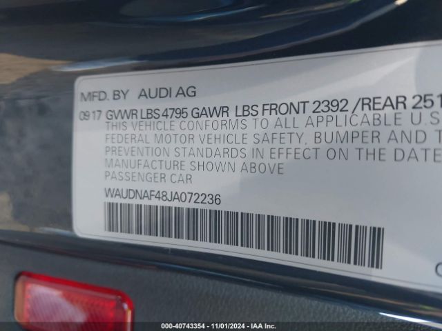 WAUDNAF48JA072236 Audi A4 2.0t Premium/2.0t Tech Premium