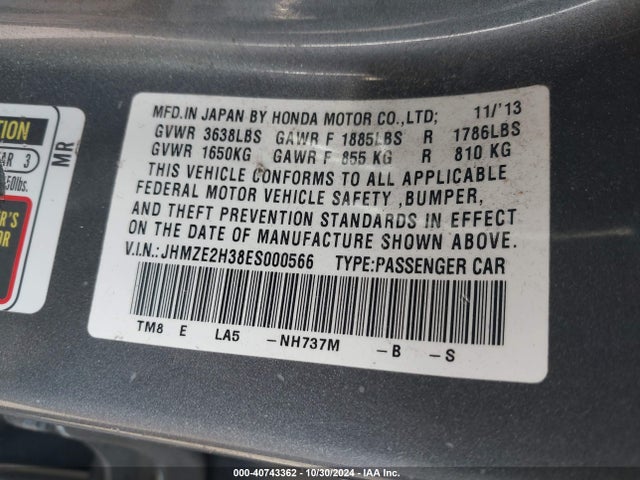 Honda Insight 2014 JHMZE2H38ES000566 Image 9