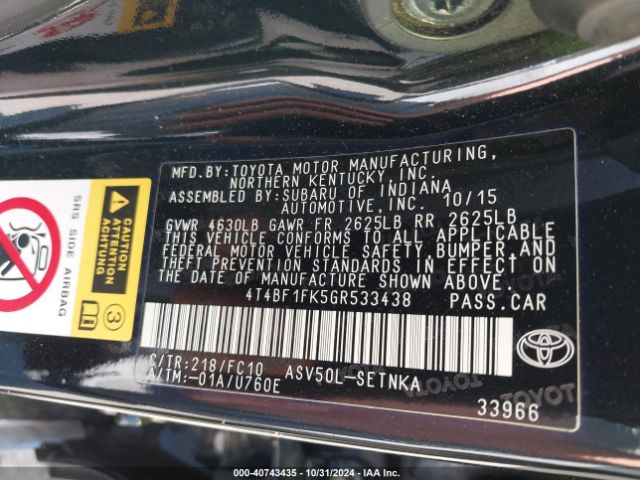 4T4BF1FK5GR533438 Toyota CAMRY LE