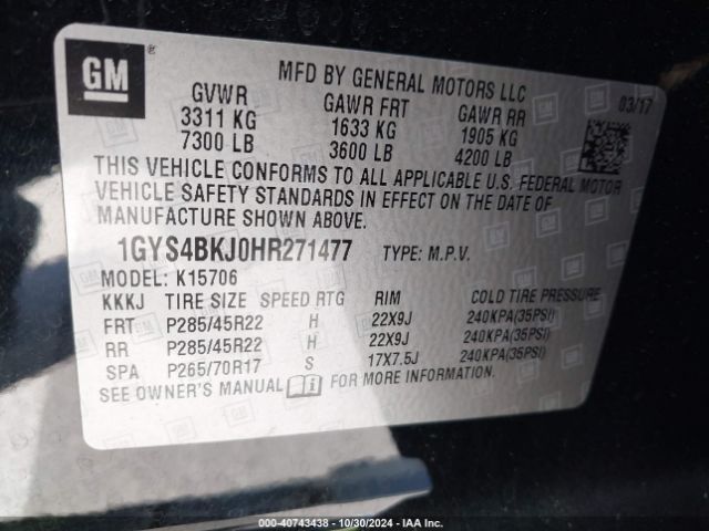 1GYS4BKJ0HR271477 Cadillac Escalade Luxury