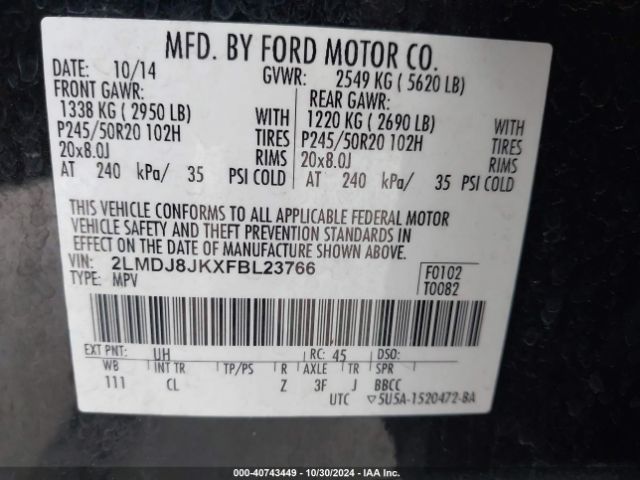 2LMDJ8JKXFBL23766 Lincoln MKX
