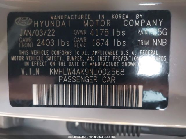 KMHLW4AK9NU002568 Hyundai ELANTRA N