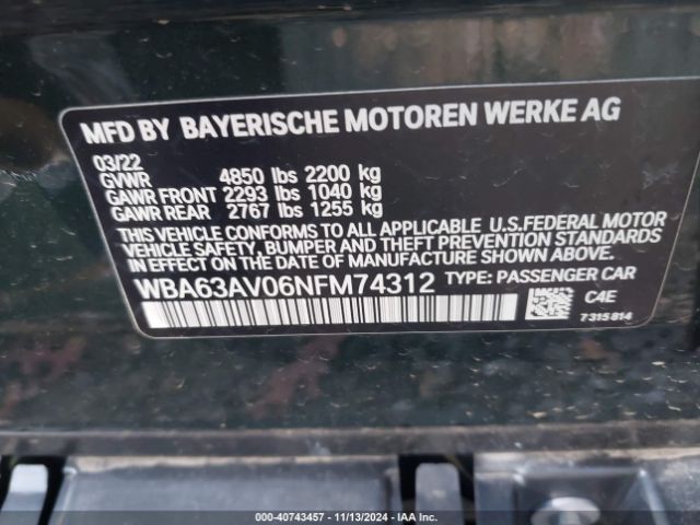 2022 BMW 430I GRAN COUPE WBA63AV06NFM74312 Photo 8