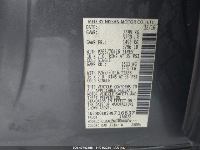 Nissan Frontier Sv 2017 1N6DD0ER5HN716837 Image 9