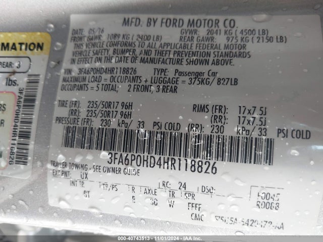 3FA6P0HD4HR118826 Ford FUSION SE