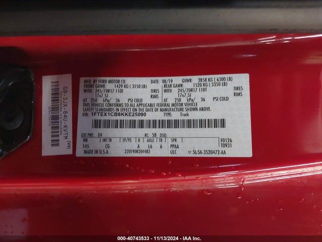 Ford F-150 Xl 2019 1FTEX1CB8KKE25090 Image 9