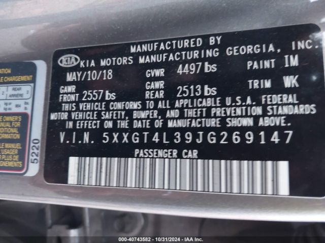 5XXGT4L39JG269147 KIA Optima Lx