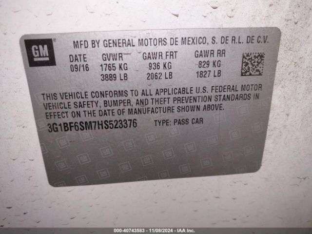 3G1BF6SM7HS523376 Chevrolet Cruze Premier Auto