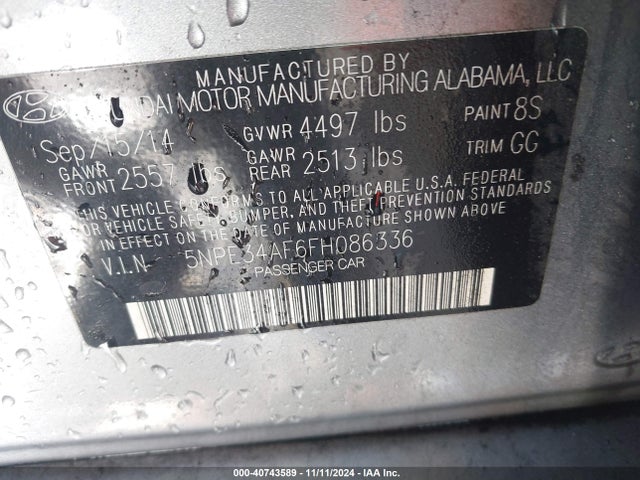 Hyundai Sonata Sport 2015 5NPE34AF6FH086336 Image 9