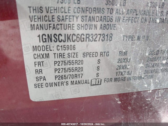 Chevrolet Suburban Ltz 2016 1GNSCJKC6GR327318 Image 9