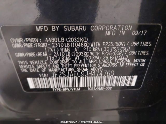 JF2SJAEC9JH474760 Subaru Forester 2.5i Premium
