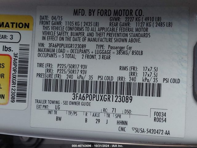3FA6P0PUXGR123089 Ford Fusion Energi Se Luxury