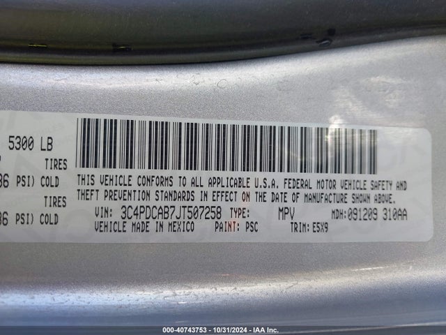 Dodge JOURNEY SE 2018 3C4PDCAB7JT507258 Image 9