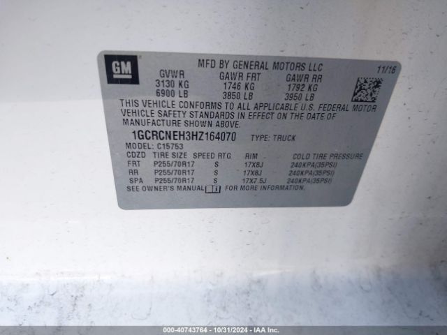 1GCRCNEH3HZ164070 Chevrolet Silverado 1500 Wt