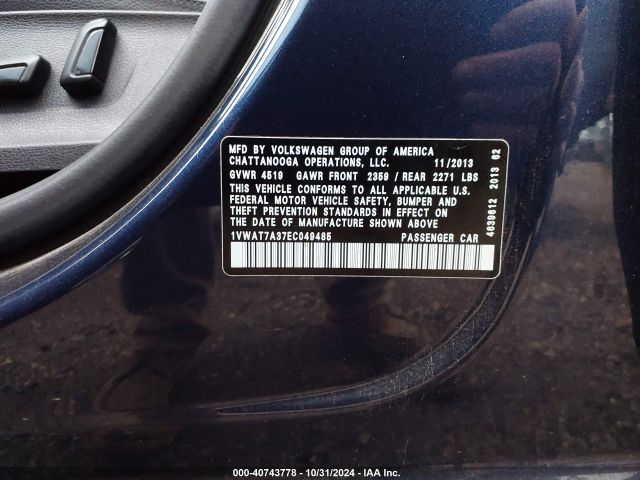 1VWAT7A37EC049485 Volkswagen Passat 1.8t Wolfsburg Edition
