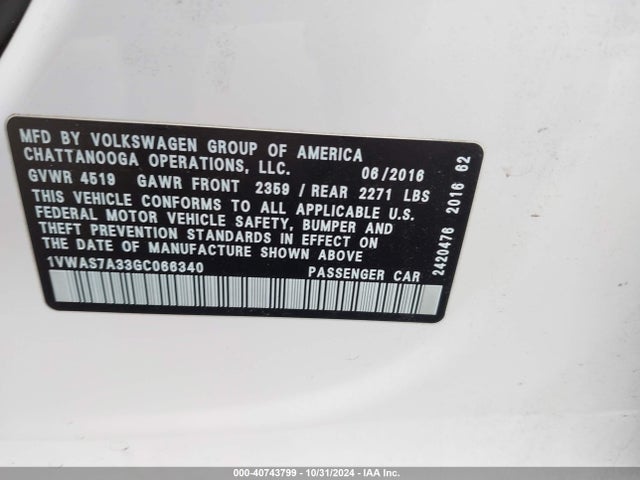 1VWAS7A33GC066340 Volkswagen Passat 1.8t S