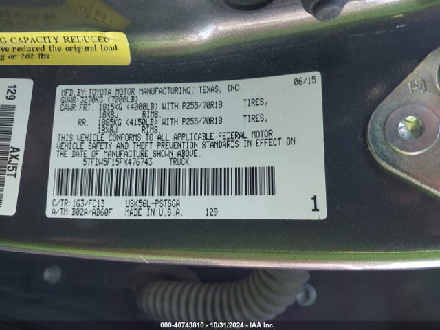 5TFDW5F15FX476743 Toyota Tundra Sr5 5.7l V8