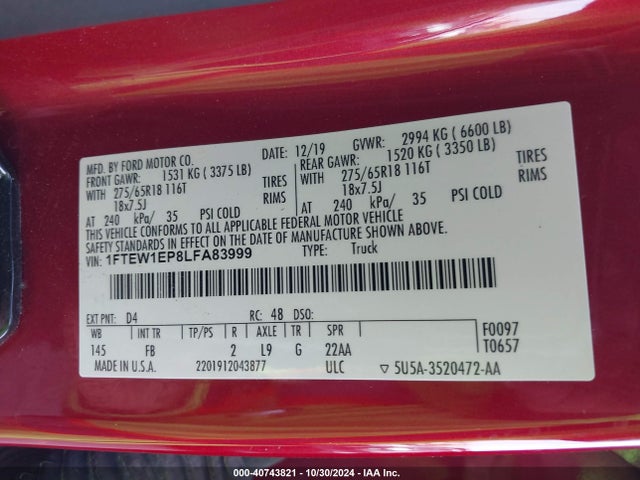 1FTEW1EP8LFA83999 Ford F150