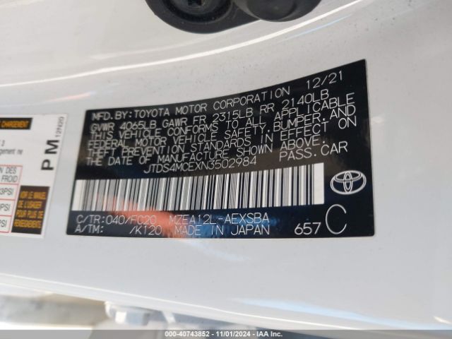 JTDS4MCEXN3502984 Toyota COROLLA SE
