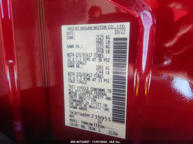 5N1BT3AB9PC739955 Nissan Rogue S Intelligent Awd