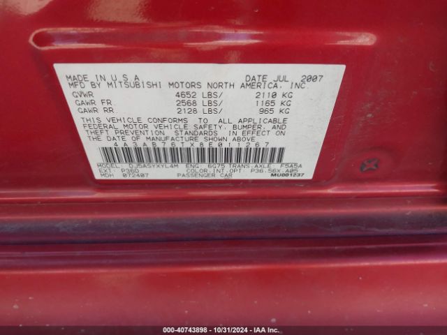 2008 MITSUBISHI GALANT 4A3AB76TX8E011267 Photo 8