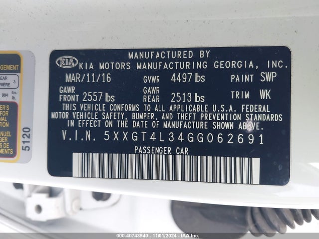 5XXGT4L34GG062691 KIA t-gdi theta ii