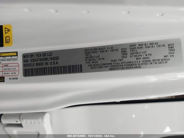 Jeep Gladiator Altitude 4x4 2022 1C6HJTAG0NL164262 Image 9