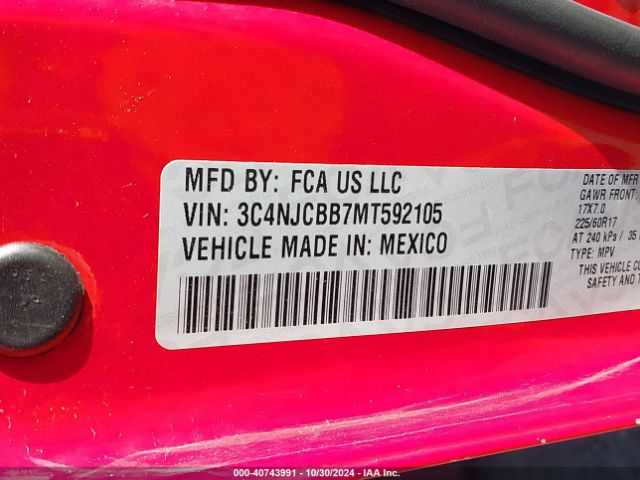 3C4NJCBB7MT592105 Jeep Compass Latitude Fwd