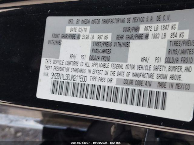 3MZBN1L38JM211500 Mazda Mazda3 Touring