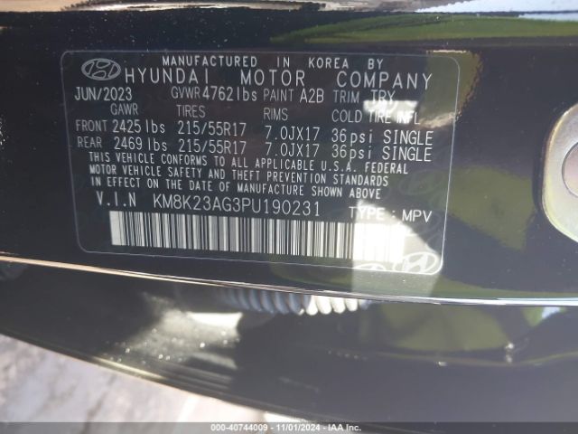 KM8K23AG3PU190231 Hyundai Kona Electric Se