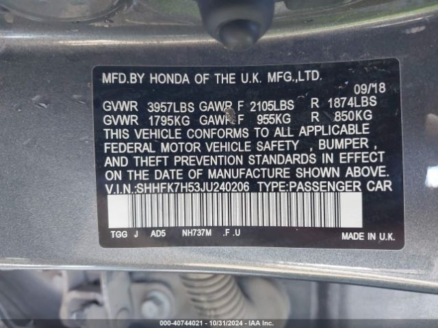 SHHFK7H53JU240206 Honda CIVIC EX