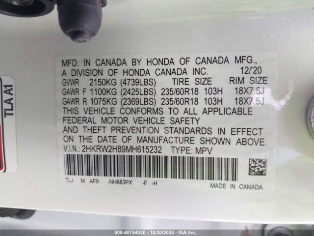 2HKRW2H89MH615232 Honda Cr-v Awd Ex-l