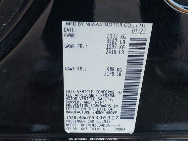 1N4BL4DW2PN346317 Nissan Altima Sv Intelligent Awd