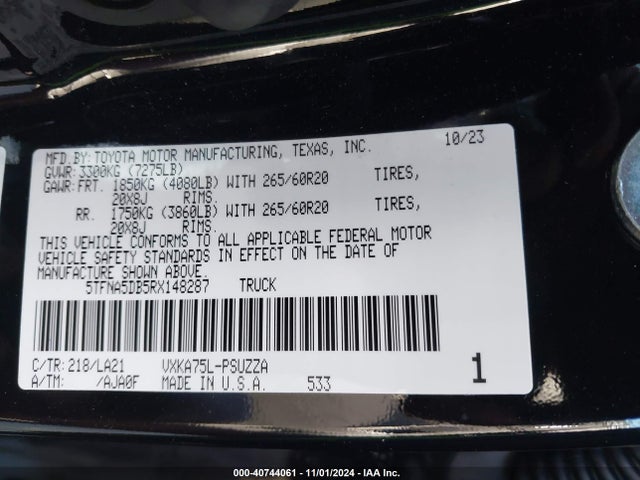 Toyota Tundra Platinum 2024 5TFNA5DB5RX148287 Image 9