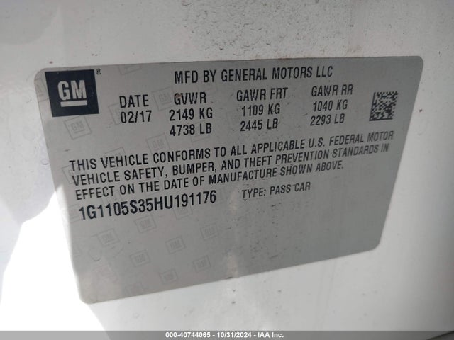 Chevrolet IMPALA 1LT 2017 1G1105S35HU191176 Image 9