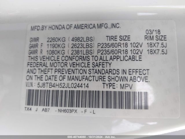5J8TB4H52JL024414 Acura Rdx Technology   Acurawatch Plus Packages/technology Package