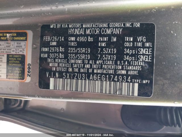 5XYZU3LA6EG174934 Hyundai Santa Fe Sport 2.0l Turbo