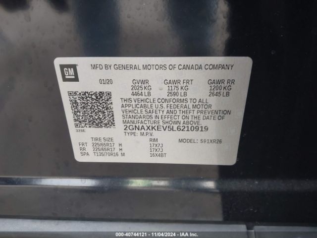2GNAXKEV5L6210919 Chevrolet Equinox Fwd Lt 1.5l Turbo
