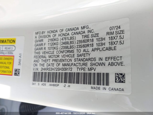 Honda Cr-v Ex-l 2wd 2025 2HKRS3H72SH309172 Image 9