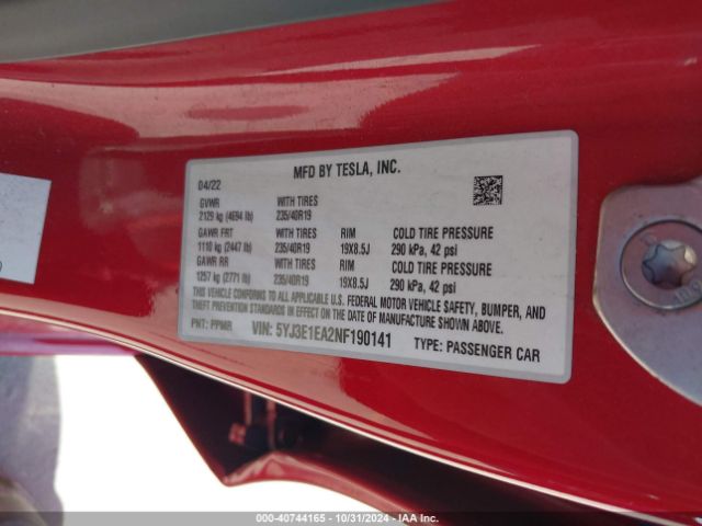 5YJ3E1EA2NF190141 Tesla Model 3 Rear-wheel Drive