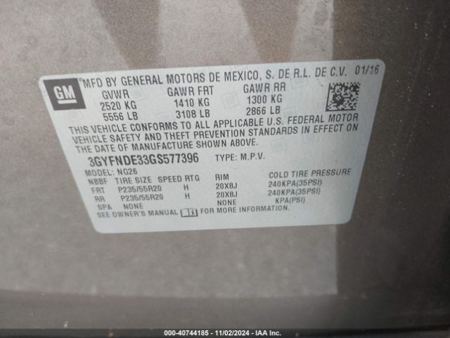 3GYFNDE33GS577396 Cadillac Srx Premium Collection