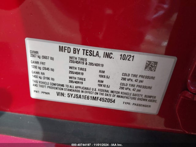 2021 TESLA MODEL S 5YJSA1E61MF452054 Photo 8