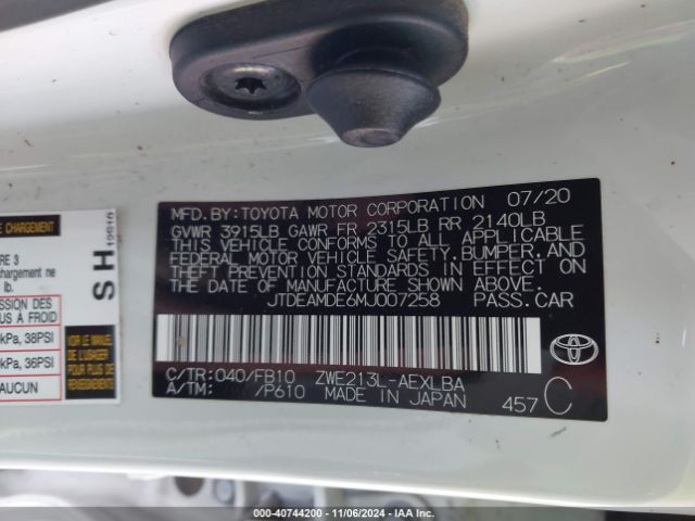 JTDEAMDE6MJ007258 Toyota Corolla Hybrid Le
