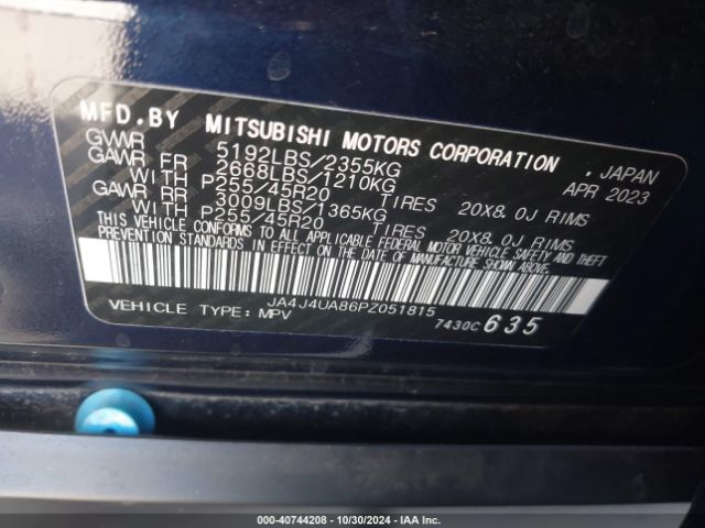 JA4J4UA86PZ051815 Mitsubishi Outlander Ralliart /se 2.5 /se Black Edition /se Special Editiont