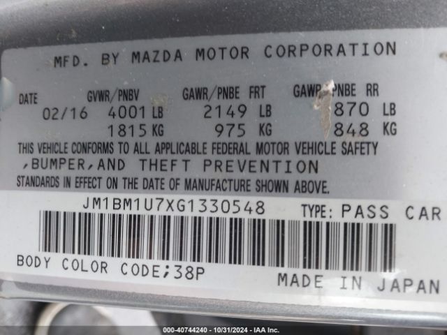 JM1BM1U7XG1330548 Mazda Mazda3 I Sport