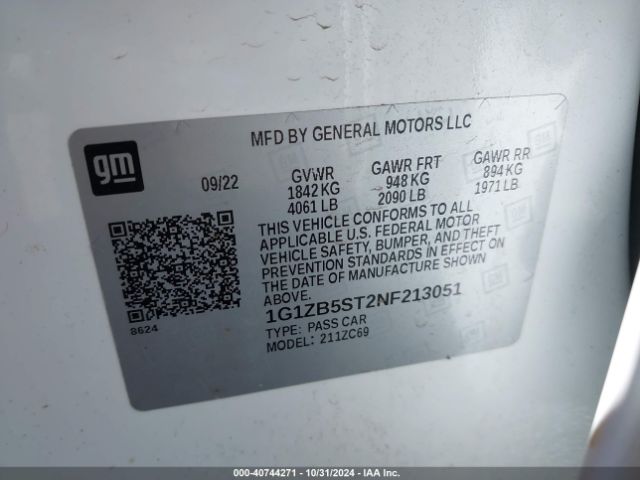 1G1ZB5ST2NF213051 Chevrolet Malibu Fwd Ls