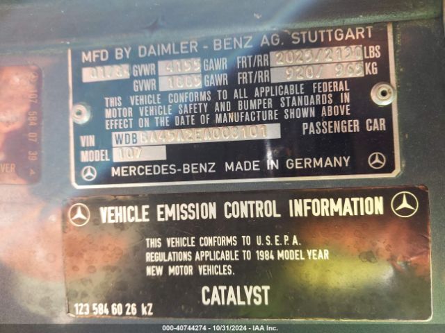 1984 MERCEDES-BENZ 380 WDBBA45A2EA008101 Photo 8