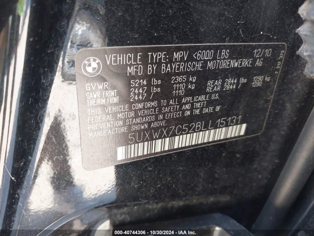 Aukcja sprzedaży 2011 Bmw X3 Xdrive35i, vin: 5UXWX7C52BLL15131, numer aukcji: 40744306