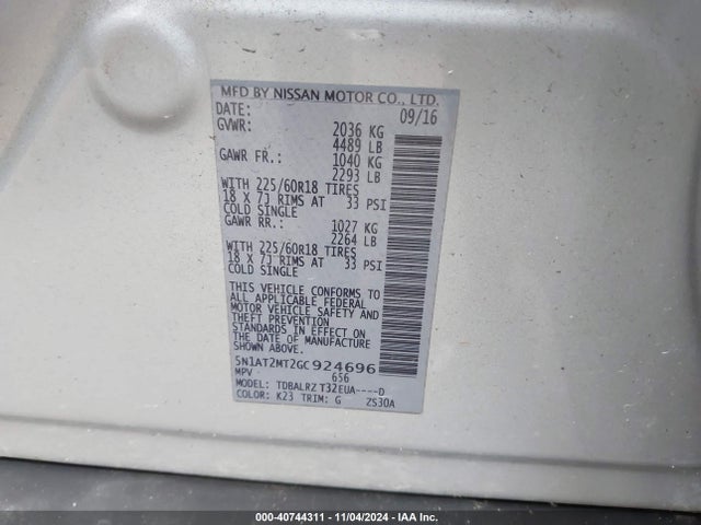 Nissan Rogue Sl 2016 5N1AT2MT2GC924696 Image 9