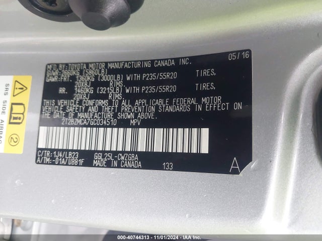 Lexus RX 350 2016 2T2BZMCA7GC034510 Image 9
